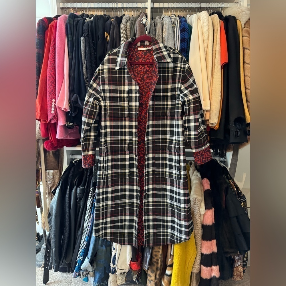 Alice and Olivia- Red and Black Plaid and Paisley Snap Longsleeve Zazie Jacket - Picture 4 of 9